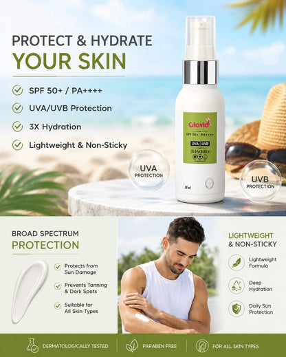 Ciavia 3X1 Hydration Sunscreen SPF 50+ PA++++ | Broad Spectrum UVA & UVB Protection | Lightweight & Non-Greasy | 50ml