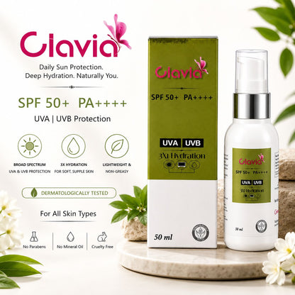 Ciavia 3X1 Hydration Sunscreen SPF 50+ PA++++ | Broad Spectrum UVA & UVB Protection | Lightweight & Non-Greasy | 50ml